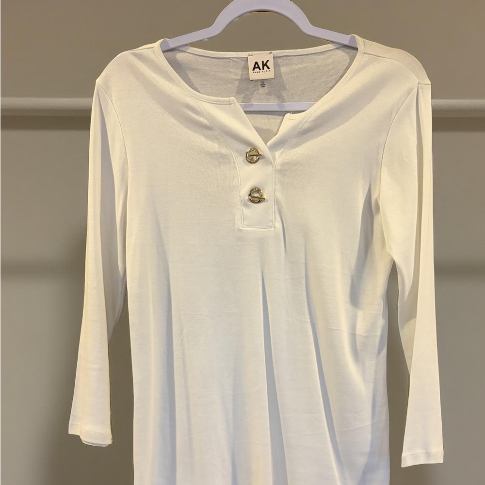 Anne Klein Cream Long Sleeve Top with Gold Buttons